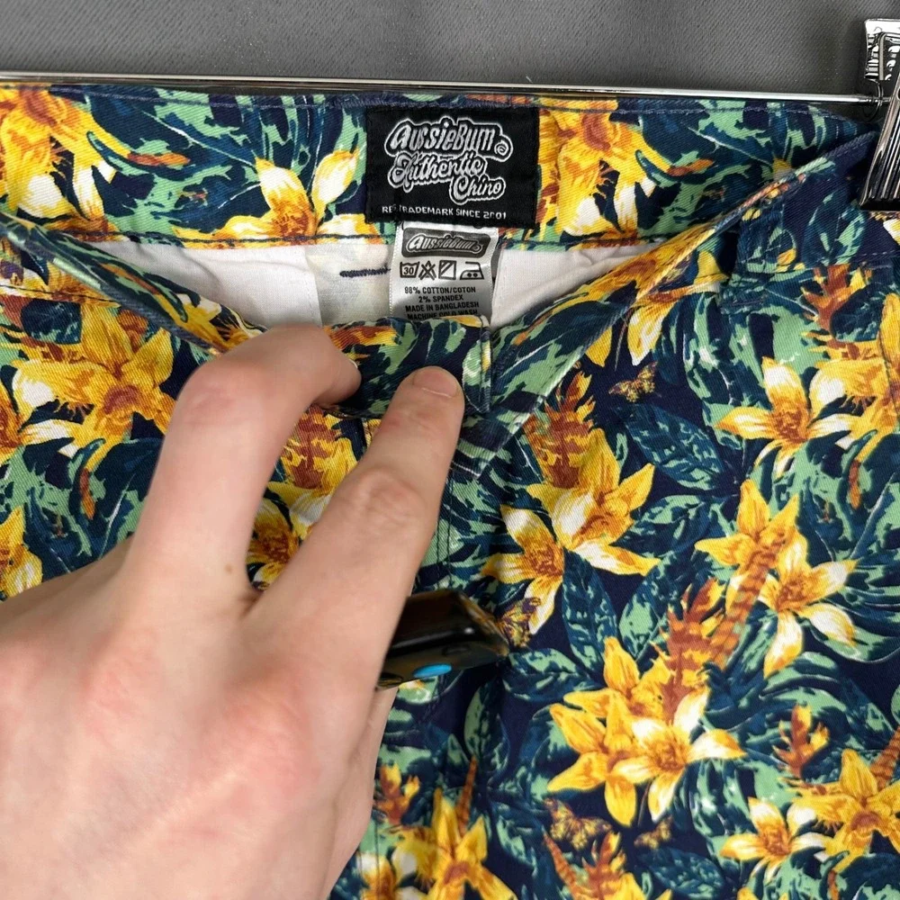 AussieBum Authentic Chino Mens Tropical Floral Butterfly Shorts Yellow Blue